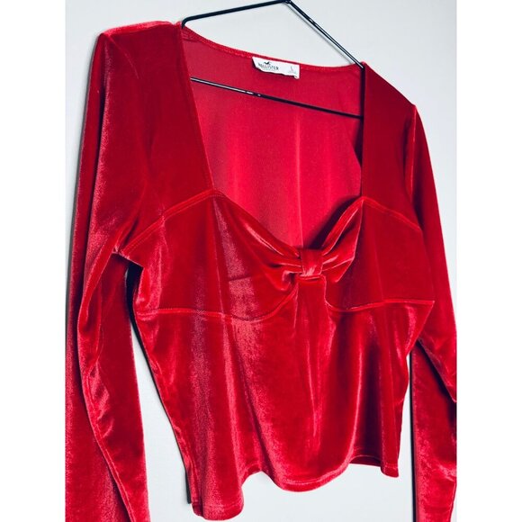 Hollister Women's Size L Red Velvet Long Sleeve Crop Top Sweatheart Valentine - Picture 3 of 9